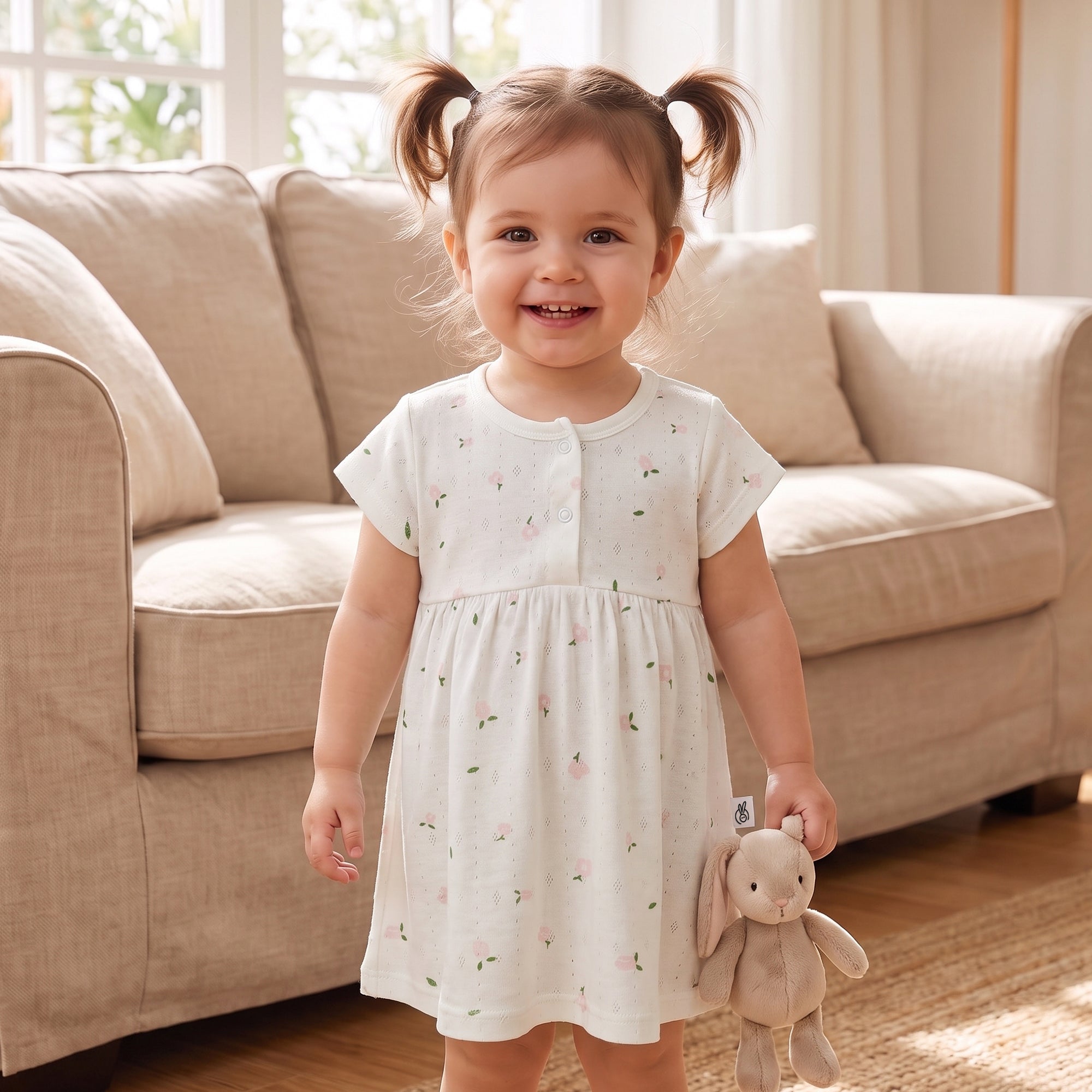 Mushmellow Off White Pointelle Frock - 2-4 Years