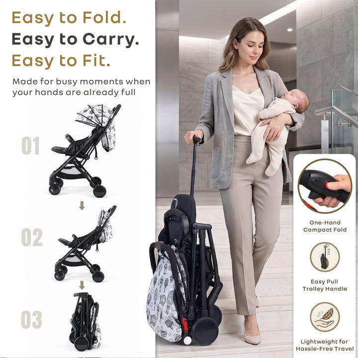 Pocket Lite Baby Stroller With Personalized Name Plate - Black White