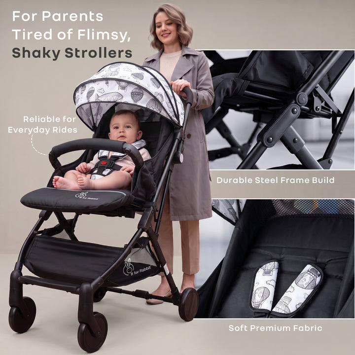 Pocket Lite Baby Stroller With Personalized Name Plate - Black White