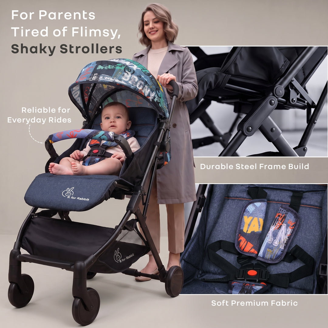 Pocket Stroller Lite One Hand Fold, Multi Recline, Light Weight, Travel Friendly, Adjustable Canopy, Steel Frame, Link Brake, 0-3 Years - Grey