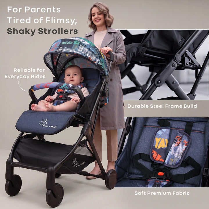 Pocket Stroller Lite One Hand Fold, Multi Recline, Light Weight, Travel Friendly, Adjustable Canopy, Steel Frame, Link Brake, 0-3 Years - Grey