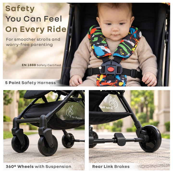 Pocket Lite Baby Stroller With Personalized Name Plate - Black Multi