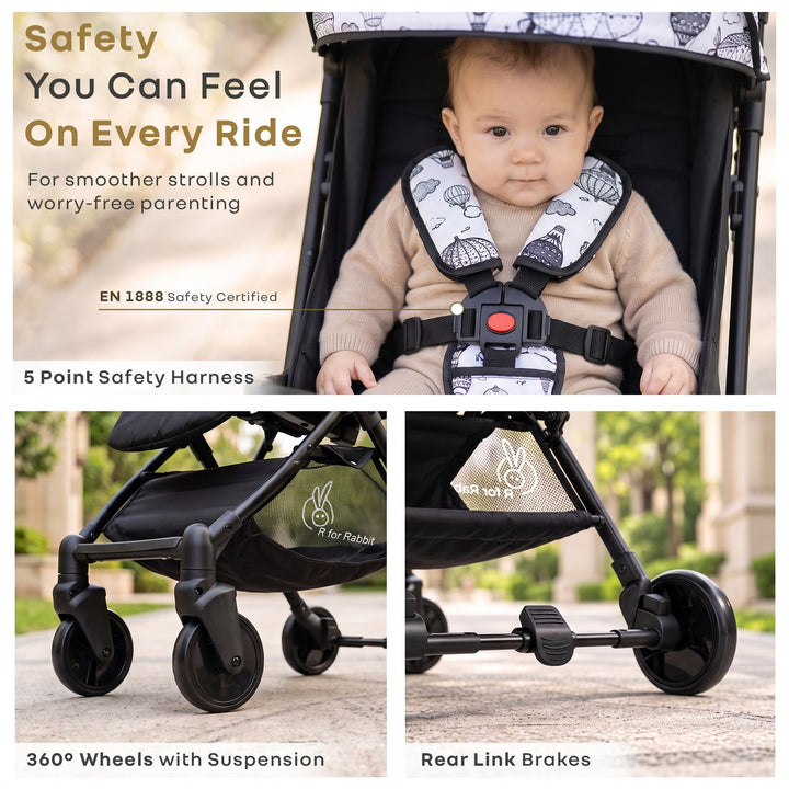 Pocket Lite Baby Stroller With Personalized Name Plate - Black White