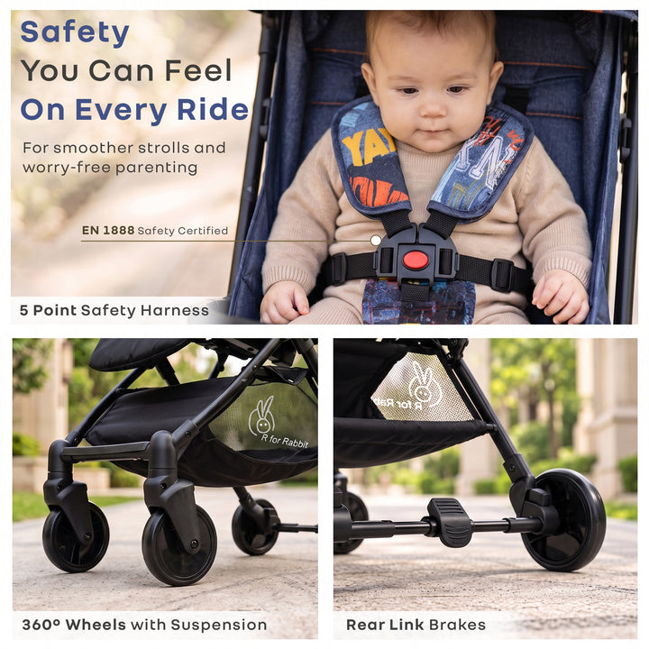 Pocket Stroller Lite One Hand Fold, Multi Recline, Light Weight, Travel Friendly, Adjustable Canopy, Steel Frame, Link Brake, 0-3 Years - Grey