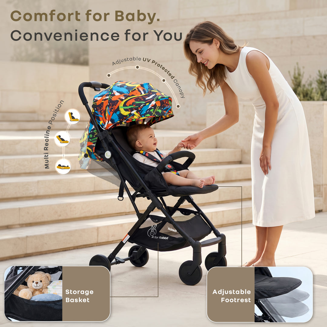Pocket Lite Baby Stroller With Personalized Name Plate - Black Multi