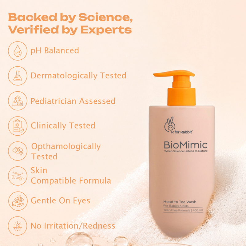 BioMimic Head to Toe Wash 400ml- Gentle Baby Body Wash for Hair and Skin