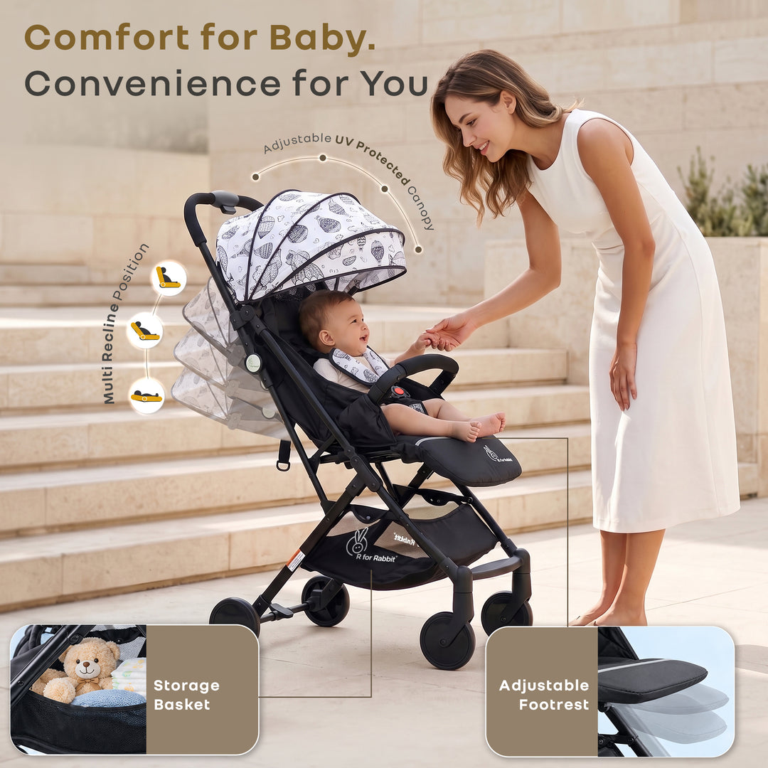 Pocket Lite Baby Stroller With Personalized Name Plate - Black White
