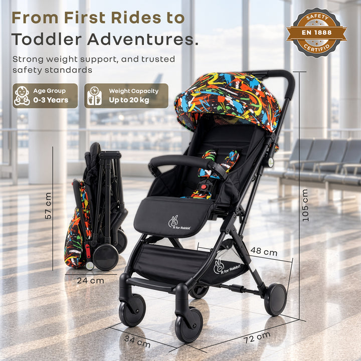 Pocket Lite Baby Stroller With Personalized Name Plate - Black Multi