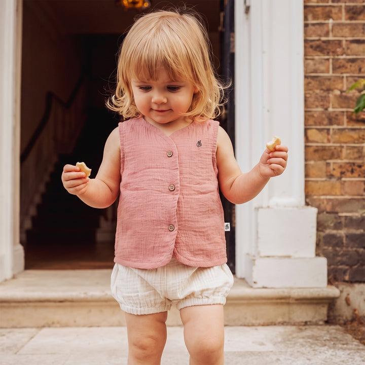 Pastelpops Multicolor Cotton Crinkle Front Open Vest & Bloomer 2-Piece Set (Design B)