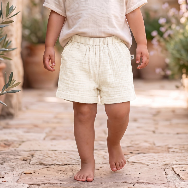 Pastelpops Off White Cotton Crinkle Pocket Shorts - 2-4 Years
