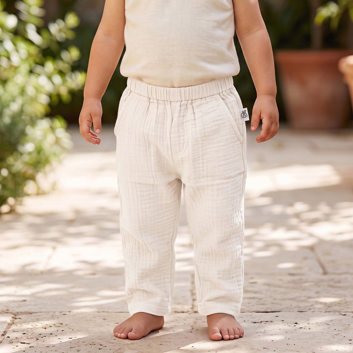 Pastelpops Off White Cotton Crinkle Safari Pant - 2-4 Years