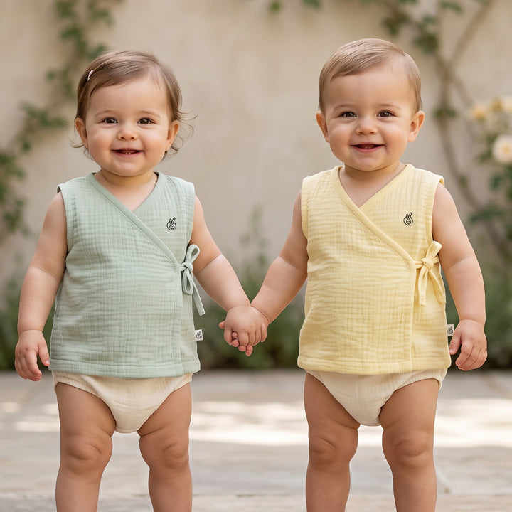 Pastelpops Multicolor Cotton Crinkle Front Open Vest Pack of 2