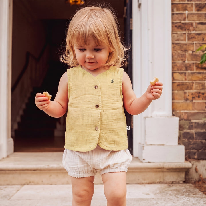 Pastelpops Multicolor Cotton Crinkle Front Open Vest & Bloomer 2-Piece Set (Design A)
