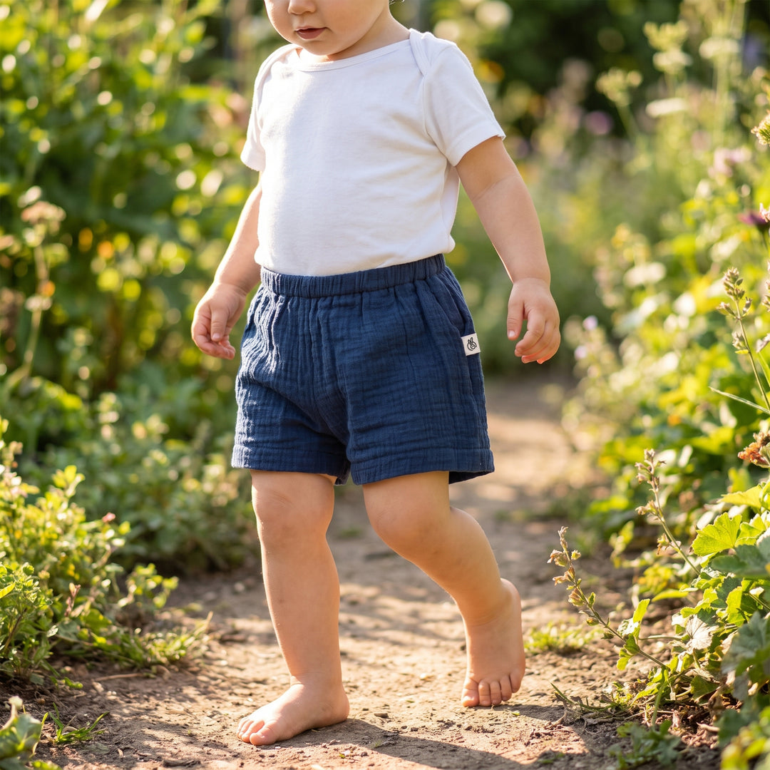 Pastelpops Light Navy Cotton Crinkle Pocket Shorts