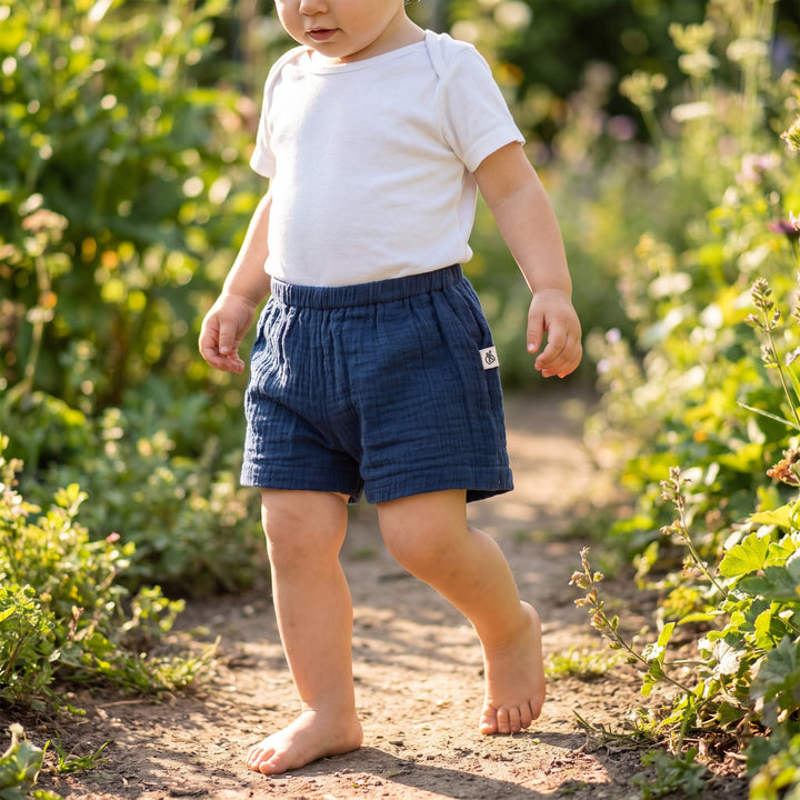 Pastelpops Light Navy Cotton Crinkle Pocket Shorts