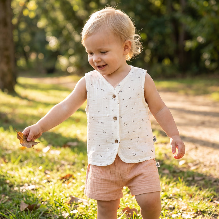 Pastelpops Multicolor Cotton Crinkle Front Open Vest With Shorts