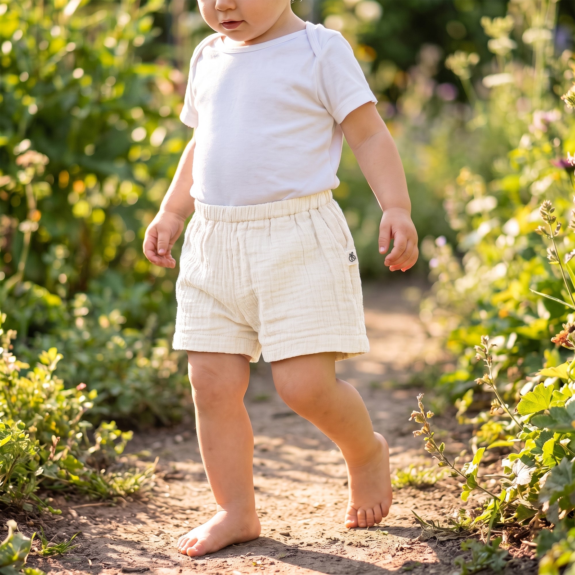 Pastelpops Off White Cotton Crinkle Pocket Shorts