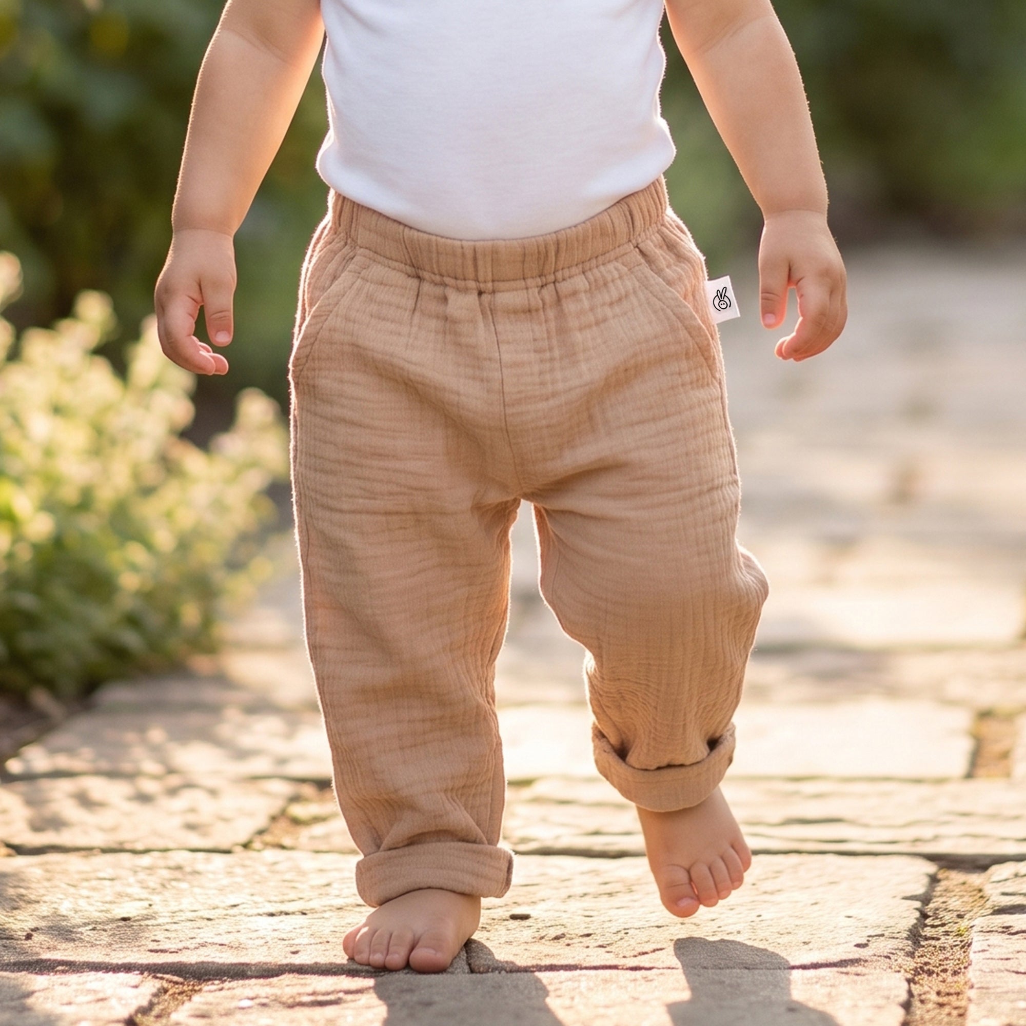 100% Crinkle Cotton Muslin Safari Pant Beige 0-2Years