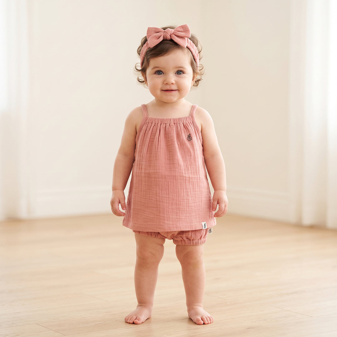 Pastelpops Dusty Rose Cotton Crinkle Halter Top & Bloomer