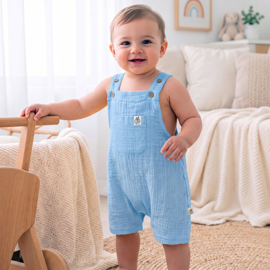 Pastelpops Powder Blue Cotton Crinkle Jumpsuit With Pocket