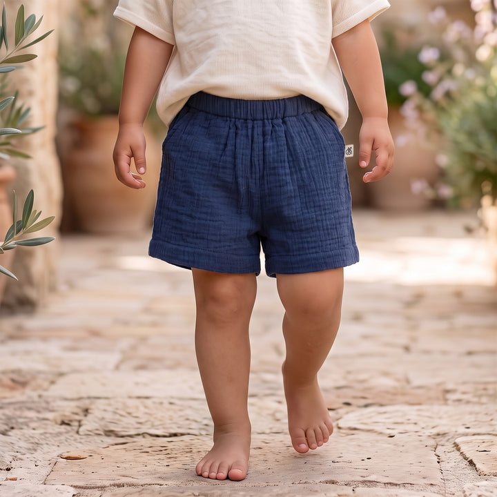 Pastelpops Light Navy Cotton Crinkle Pocket Shorts - 2-4 Years