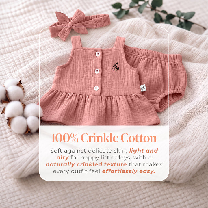 Pastelpops Dusty Rose Cotton Crinkle Frill Top & Bloomer 2-Piece Set