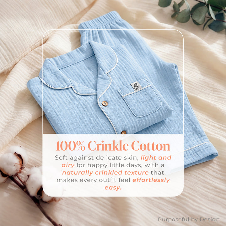 Pastelpops Powder Blue Cotton Crinkle Night Suit - 2-4 Years