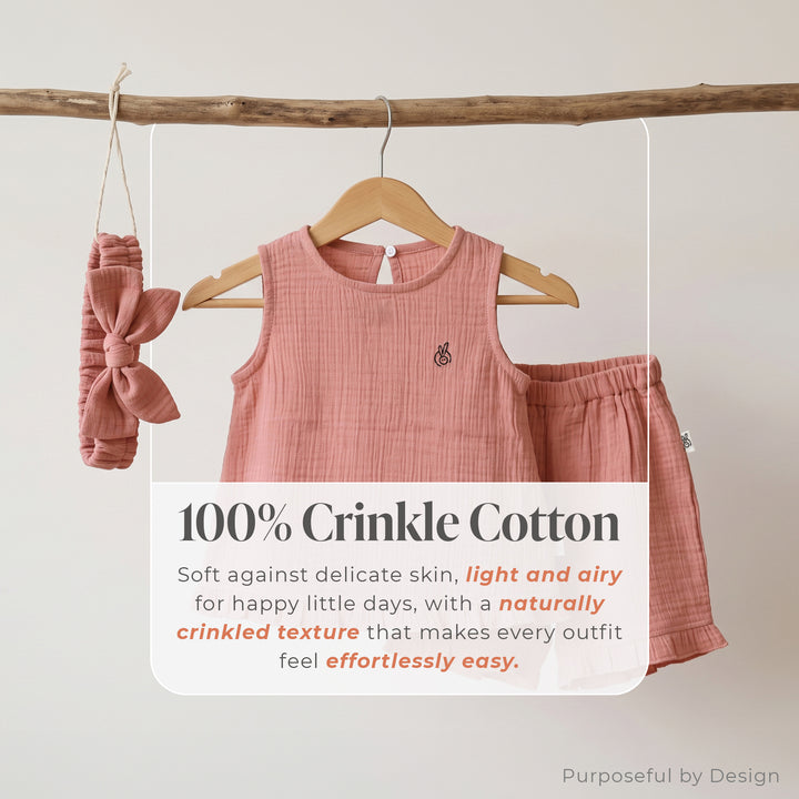 Pastelpops Dusty Rose Cotton Crinkle Frill Top & Frill Bottom - 2-4 Years