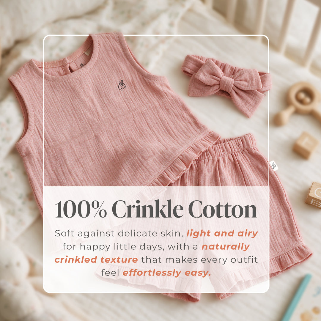 Pastelpops Dusty Rose Cotton Crinkle Frill Top & Frill Bottom