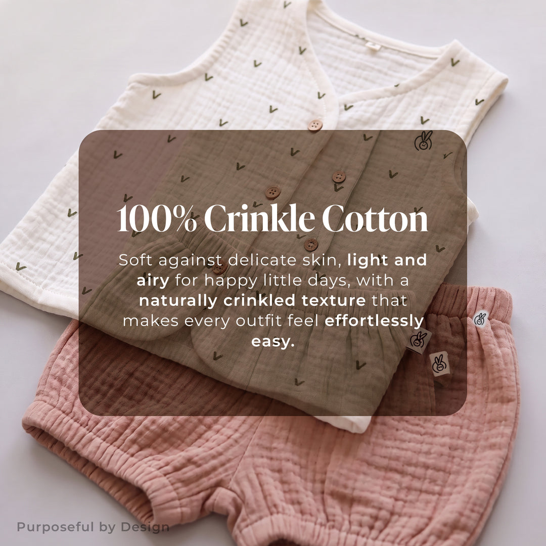 Pastelpops Multicolor Cotton Crinkle Front Open Vest With Shorts