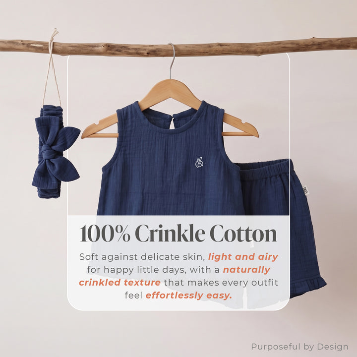 Pastelpops Light Navy Cotton Crinkle Frill Top & Frill Bottom - 2-4 Years
