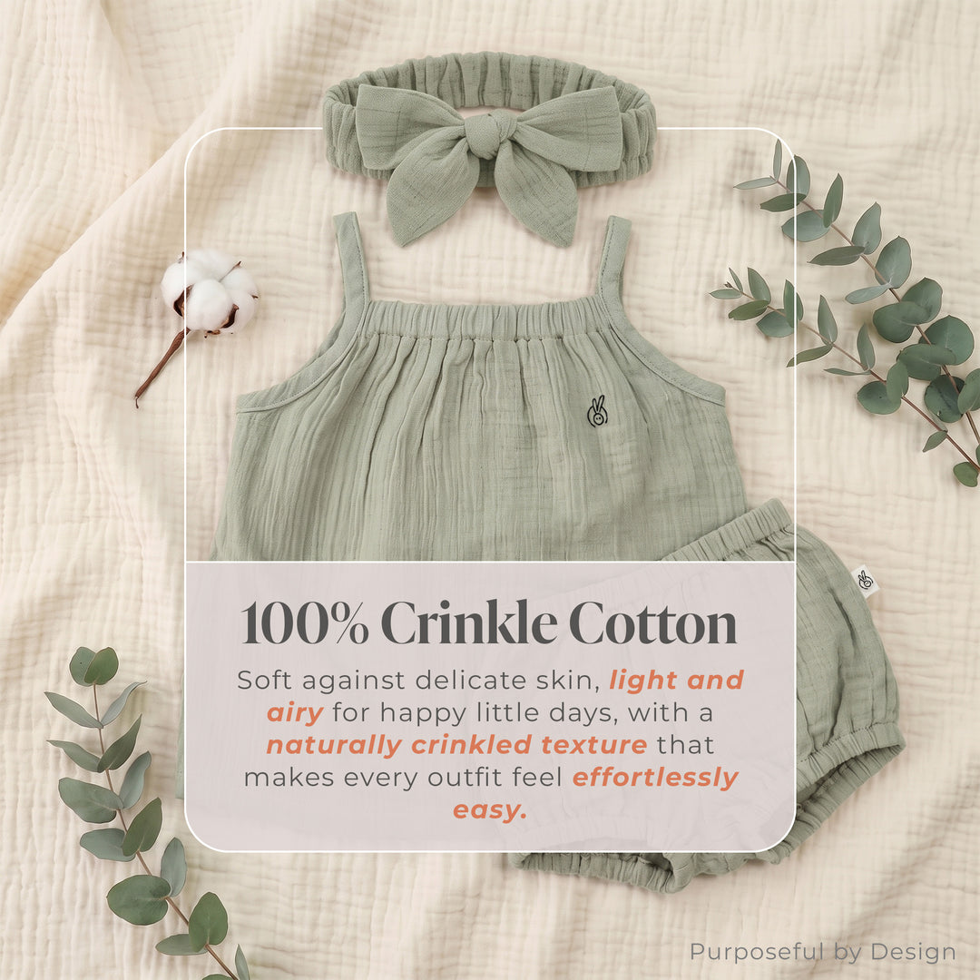 Pastelpops Sage Green Cotton Crinkle Halter Top & Bloomer