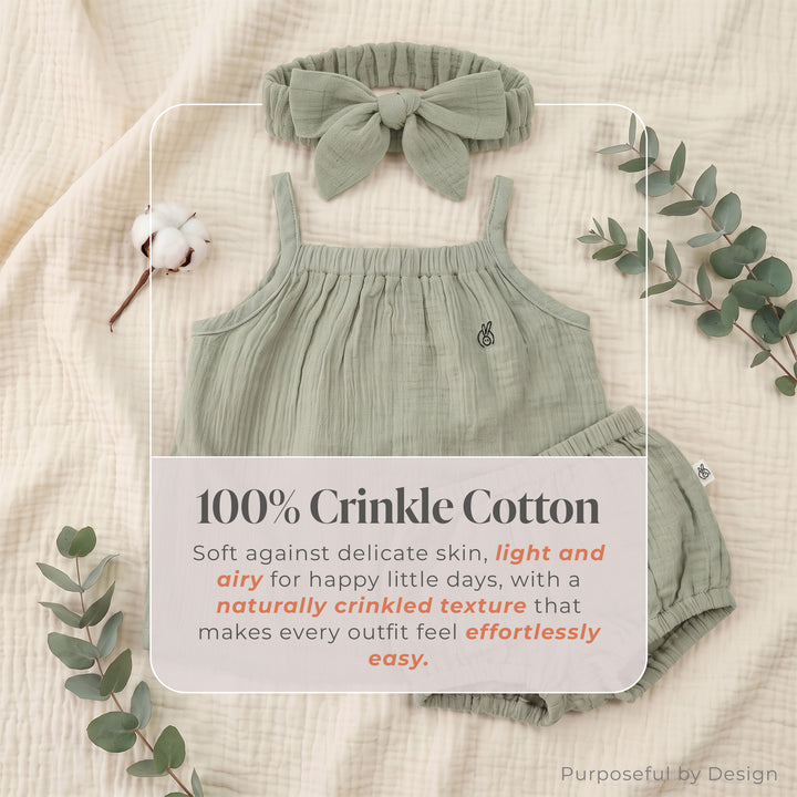 Pastelpops Sage Green Cotton Crinkle Halter Top & Bloomer