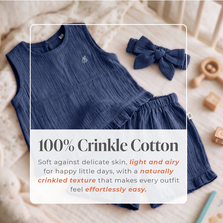 Pastelpops Light Navy Cotton Crinkle Frill Top & Frill Bottom