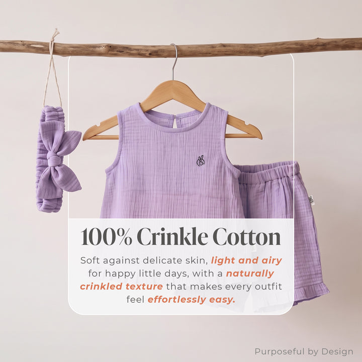 Pastelpops Purple Cotton Crinkle Frill Top & Frill Bottom - 2-4 Years