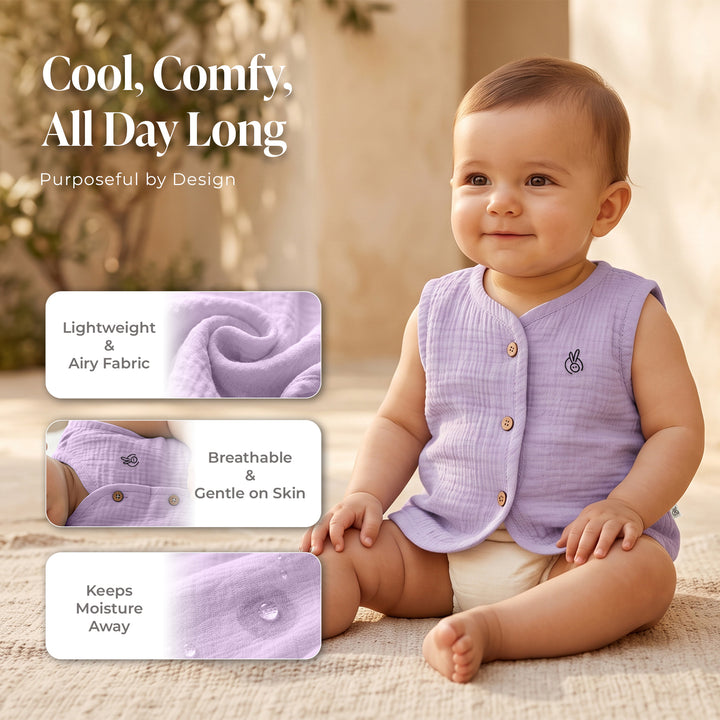 Pastelpops Multicolor Cotton Crinkle Front Open Vest Pack of 3 (Design B)