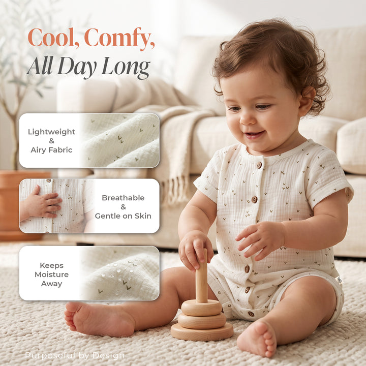 Pastelpops Off White Cotton Crinkle Half Sleeve Onesie