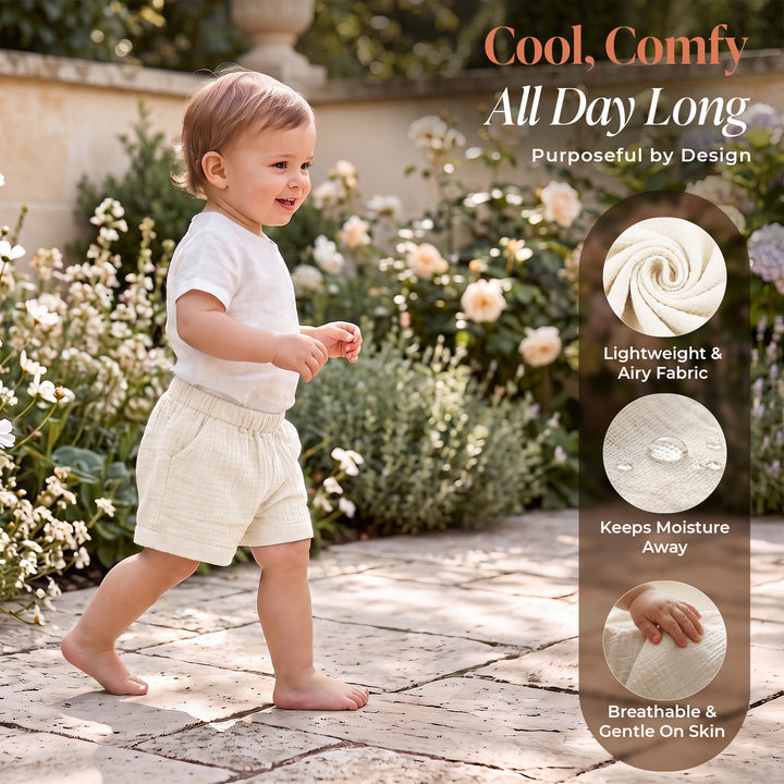 Pastelpops Off White Cotton Crinkle Pocket Shorts - 2-4 Years