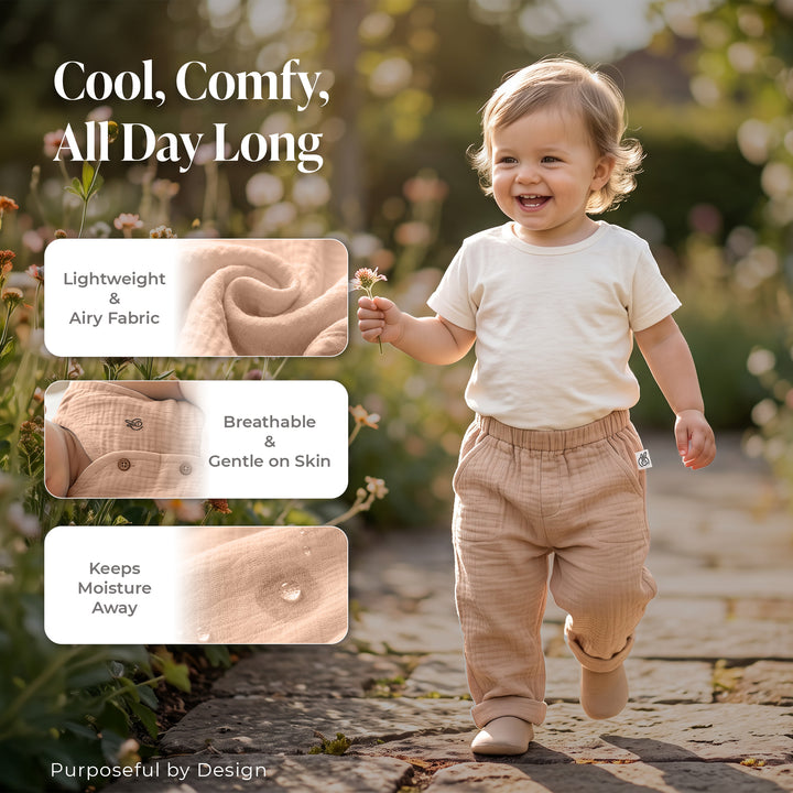 Pastelpops Beige Cotton Crinkle Safari Pant - 2-4 Years