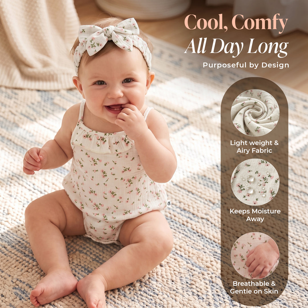 Pastelpops Off White Cotton Crinkle Spaghetti Ruffle Onesie