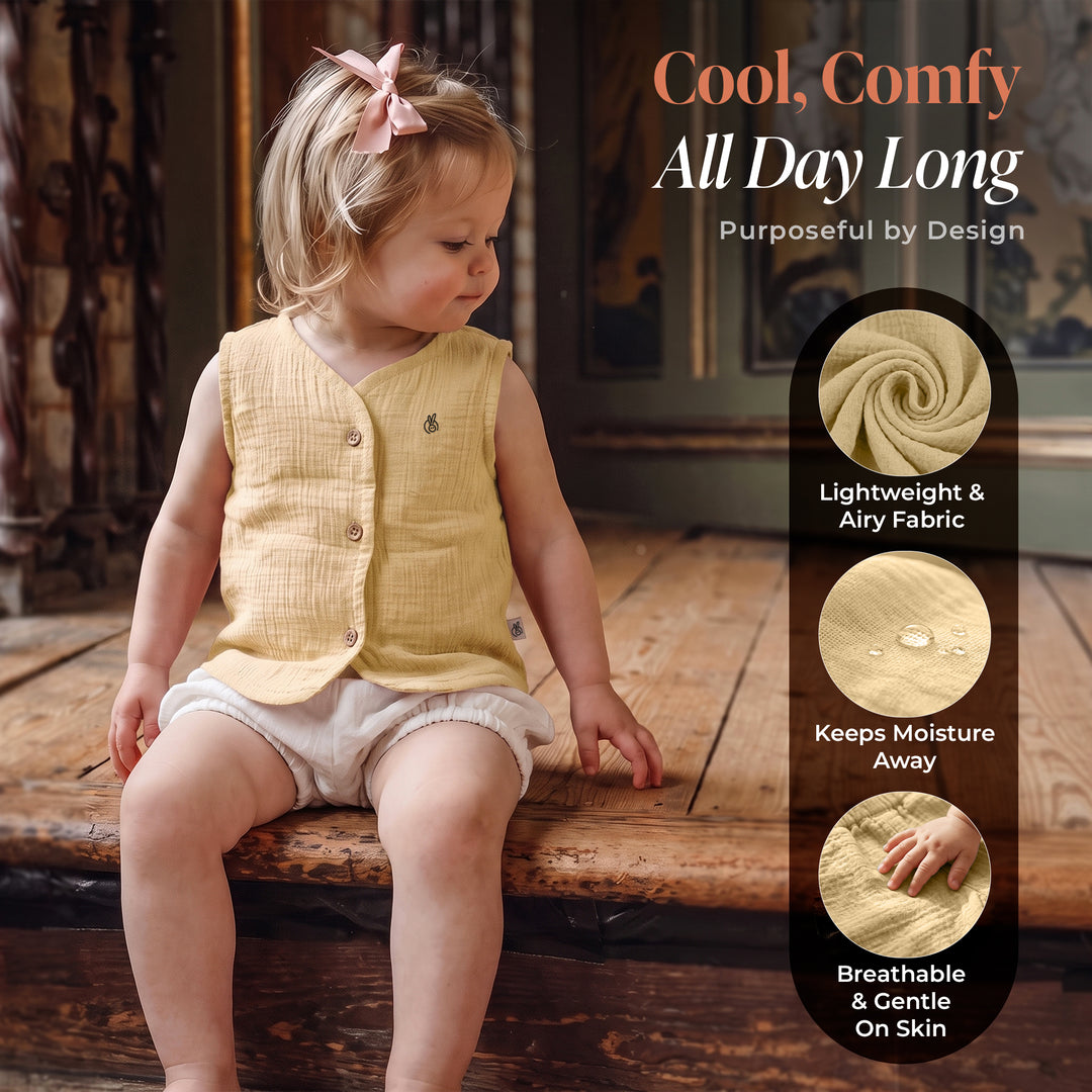 Pastelpops Multicolor Cotton Crinkle Front Open Vest & Bloomer 2-Piece Set (Design A)