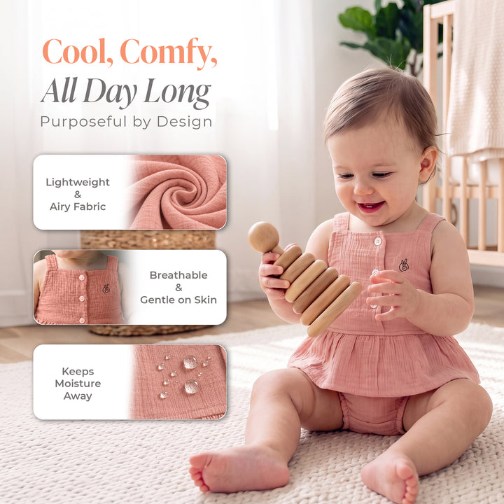 Pastelpops Dusty Rose Cotton Crinkle Frill Top & Bloomer 2-Piece Set
