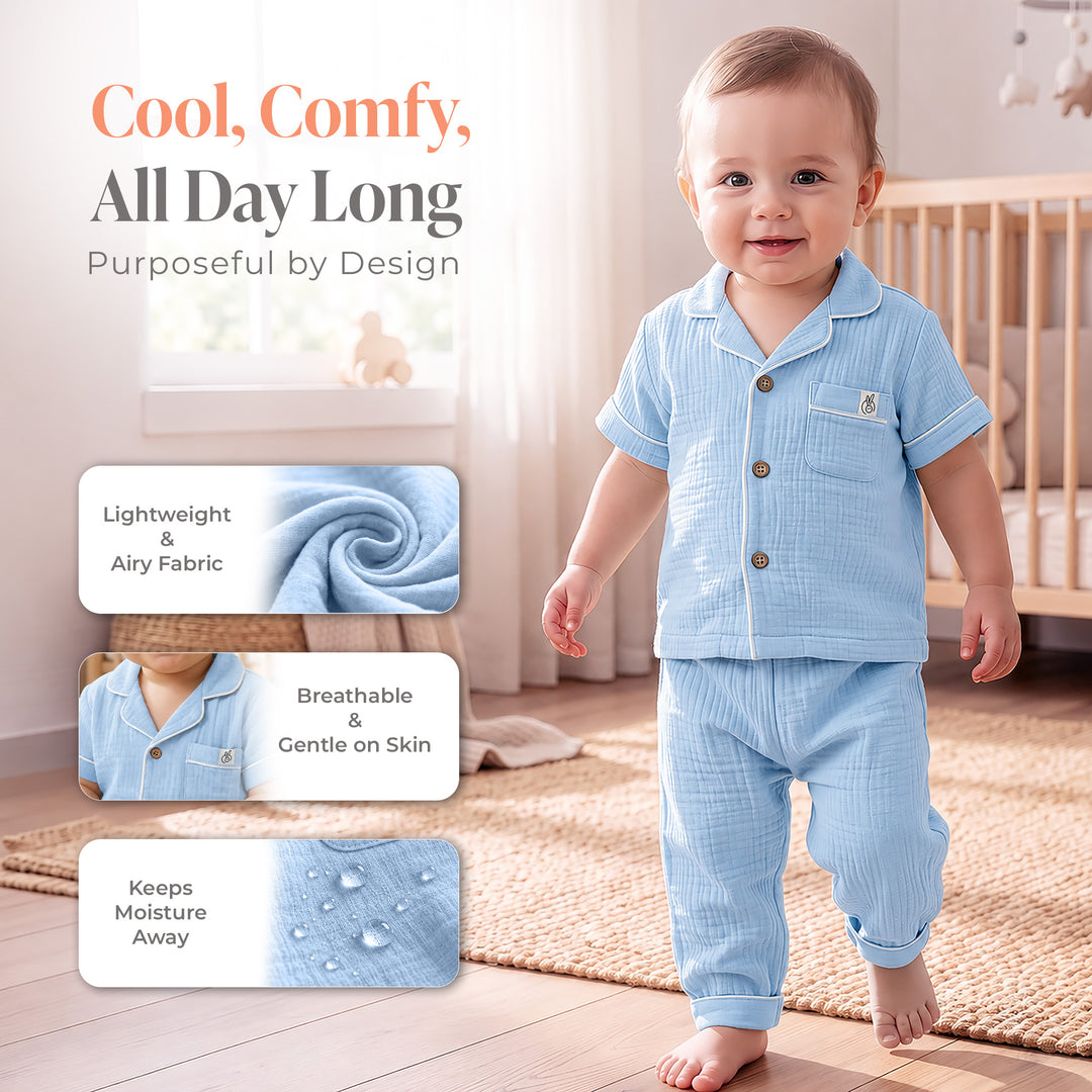Pastelpops Powder Blue Cotton Crinkle Night Suit