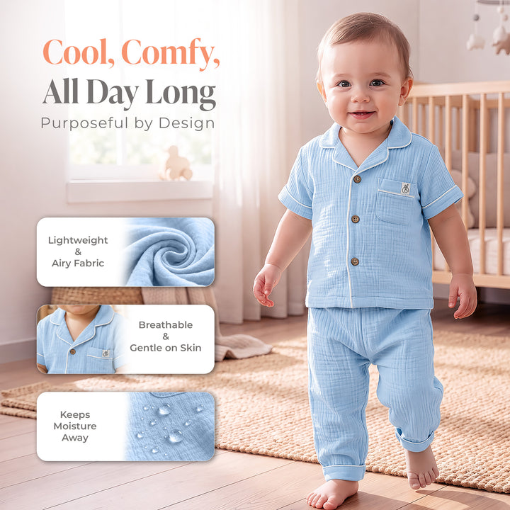 Pastelpops Powder Blue Cotton Crinkle Night Suit