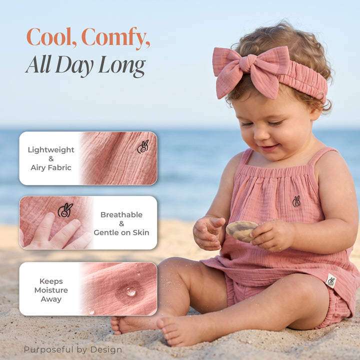 Pastelpops Dusty Rose Cotton Crinkle Halter Top & Bloomer