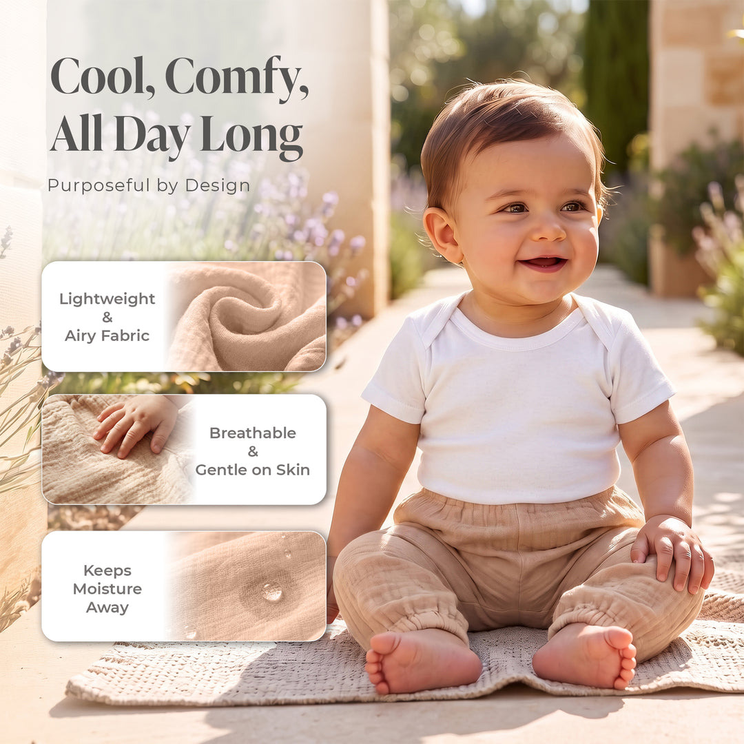 Pastelpops Beige Cotton Crinkle Diaper Pant