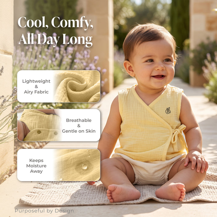 Pastelpops Multicolor Cotton Crinkle Front Open Vest Pack of 2