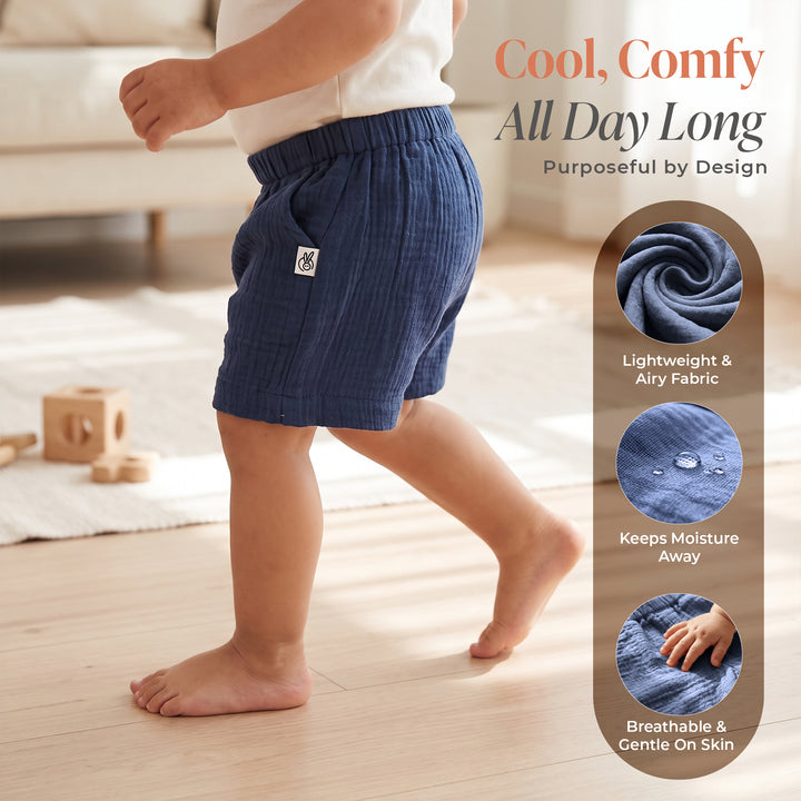 Pastelpops Light Navy Cotton Crinkle Pocket Shorts