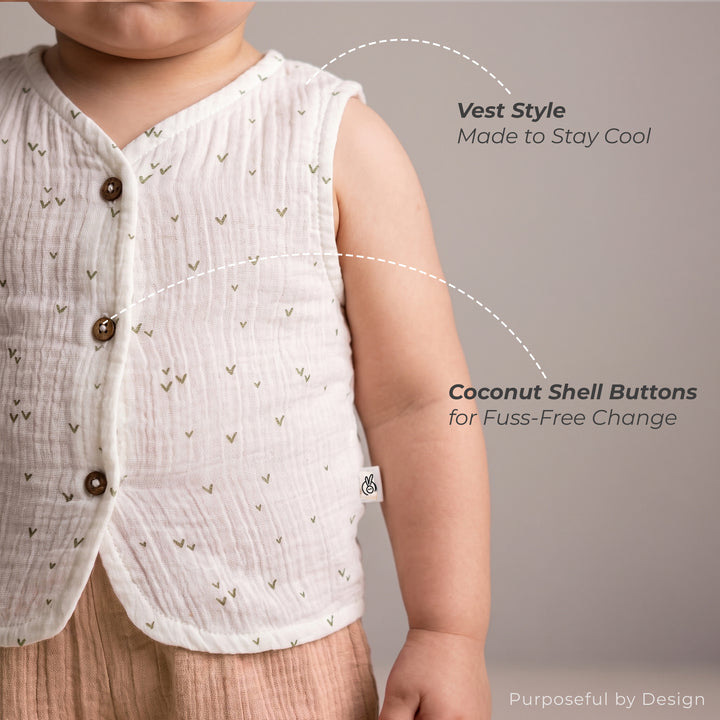 Pastelpops Multicolor Cotton Crinkle Front Open Vest With Shorts