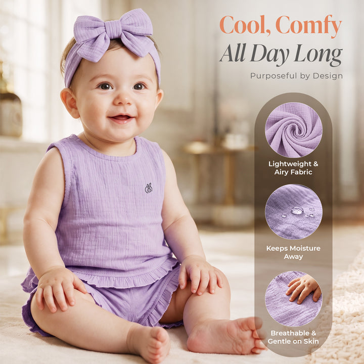 Pastelpops Purple Cotton Crinkle Frill Top & Frill Bottom